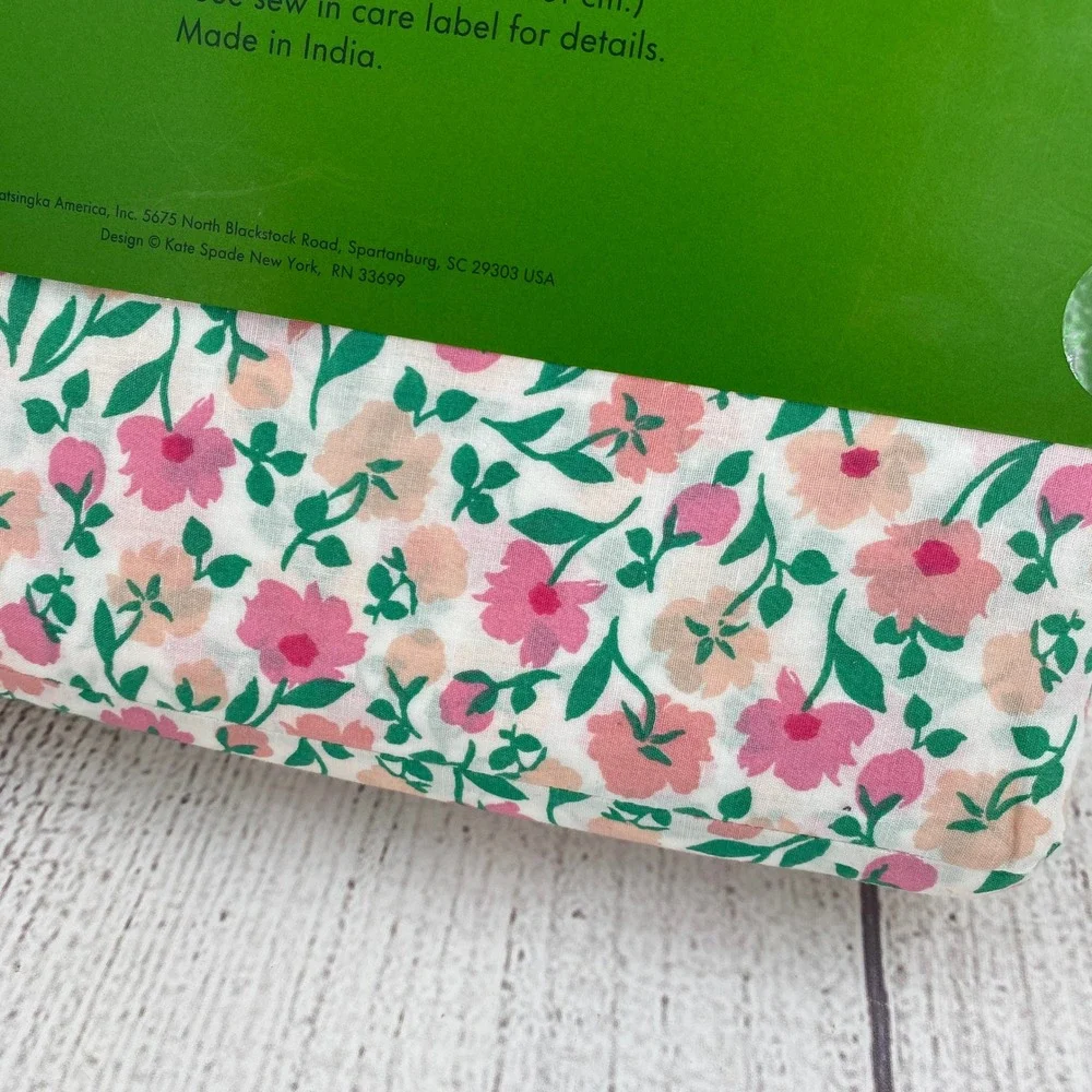 Kate Spade Floral Sheet Set Full White Pink Cotton Percale Garden Cottage